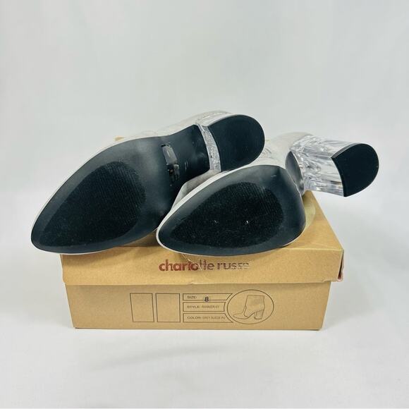 NWT/NIB Charlotte Russe Grey Suede PU Ranker-01 Clear (PVC) Block Ankle Boot, 8 - Picture 6 of 6